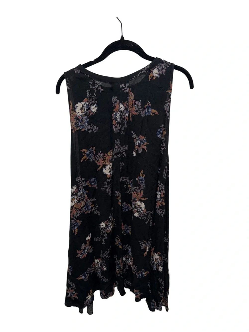 Free People Black Floral Sleeveless Tunic Mini Dress Medium Boho Swing